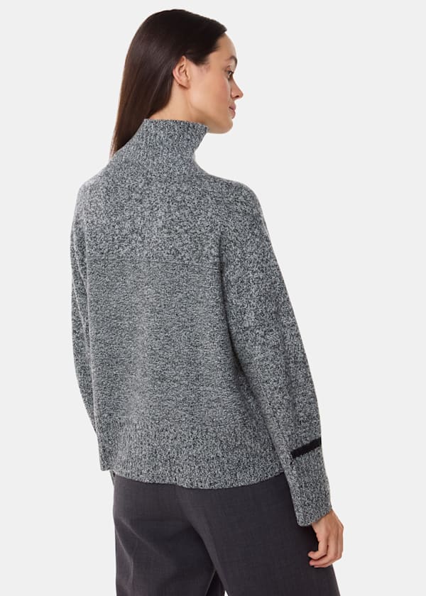 Grey Wool Fleck Funnel Neck Knit