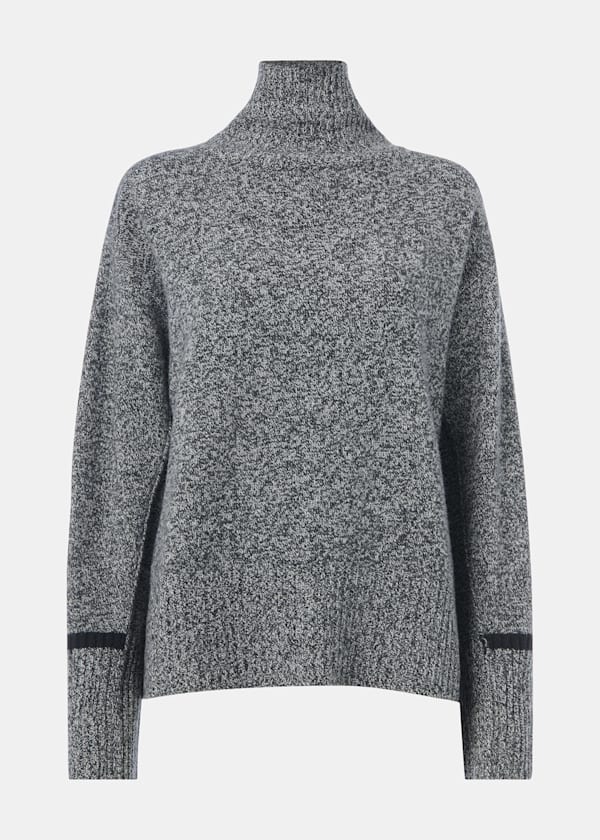 Grey Wool Fleck Funnel Neck Knit