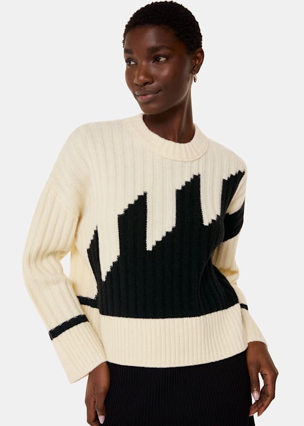 Ivory Graphic Intarsia Wool Knit