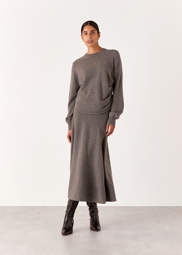 Taupe Side Ruched Detail Knit