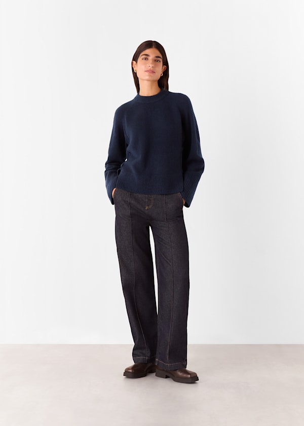 Navy Wool Mix Side Split Knit