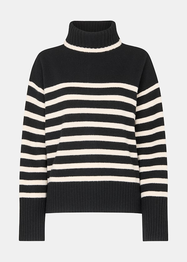 Black Stripe Wool Turtleneck Sweater