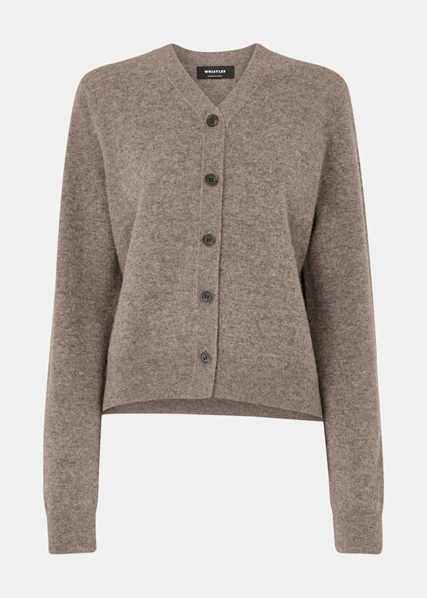 Neutral Button Front V Neck Cardigan