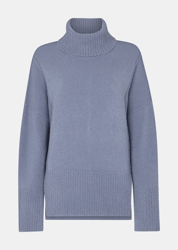 Blue Wool Mix Roll Neck Knit