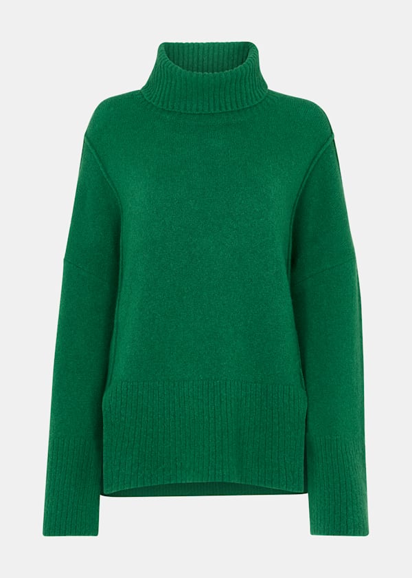 Green Wool Mix Turtleneck Sweater