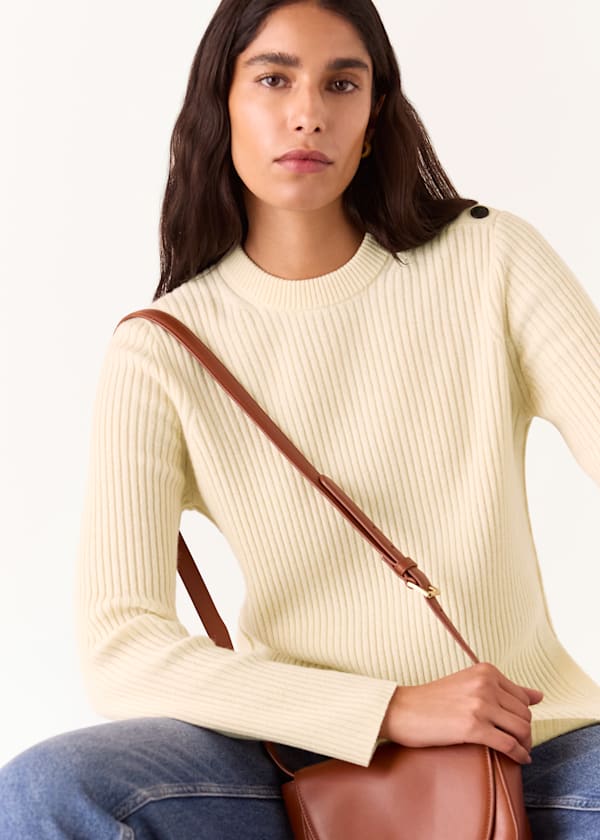 Ivory Button Detail Longline Knit