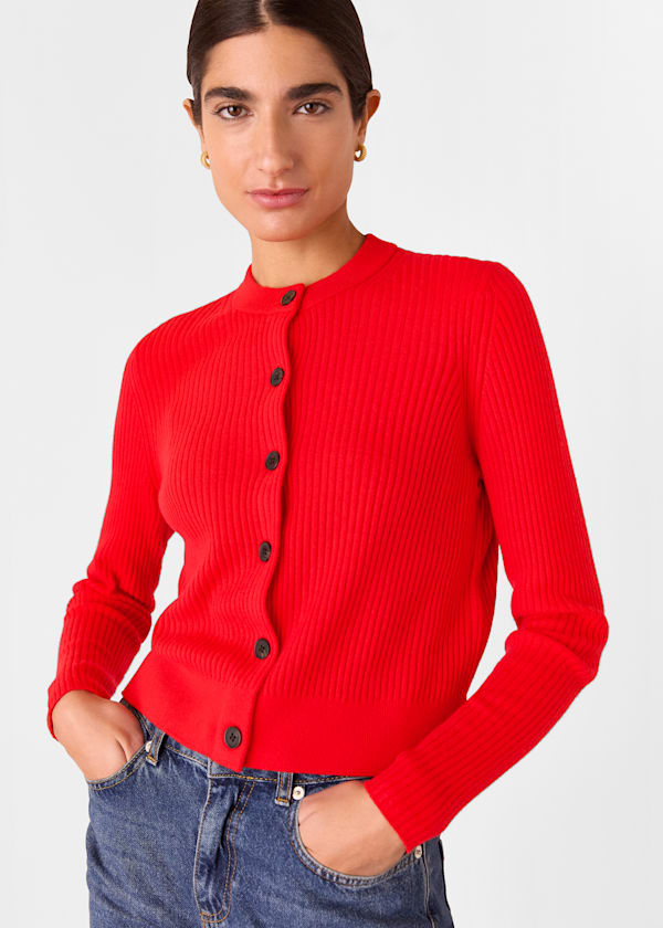 Red Jasmine Ribbed Cardigan