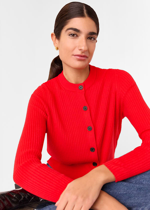 Red Jasmine Ribbed Cardigan