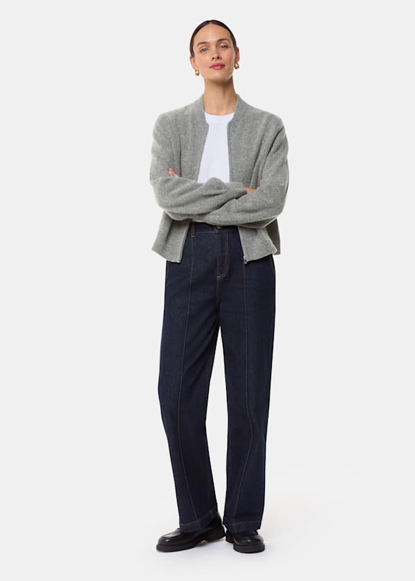 Grey Zip Front Bomber Knit