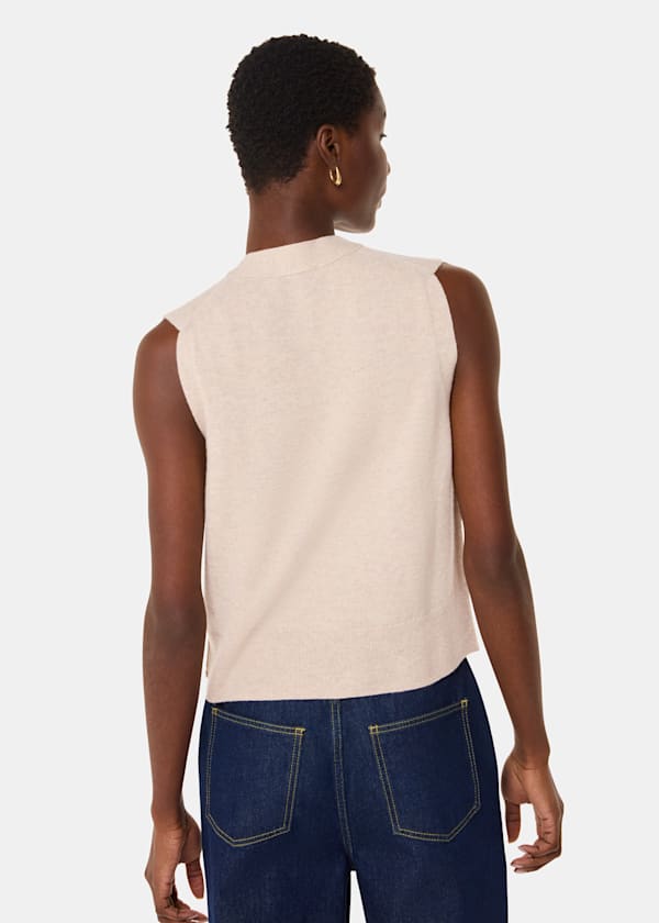 Oatmeal Wool V Neck Button Front Tank