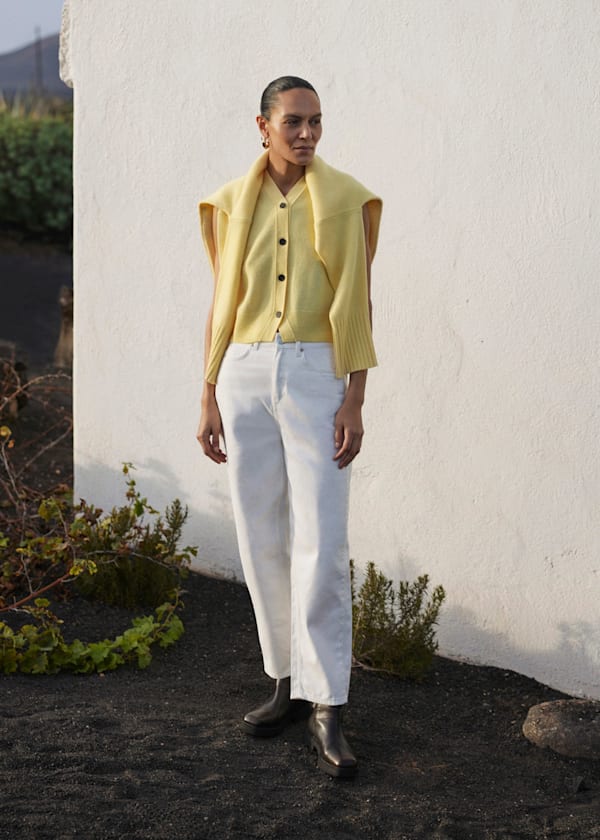 Yellow Wool V Neck Button Front Tank