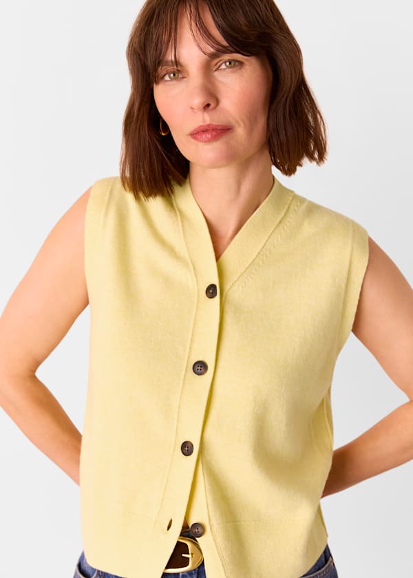 Yellow Wool V Neck Button Front Tank
