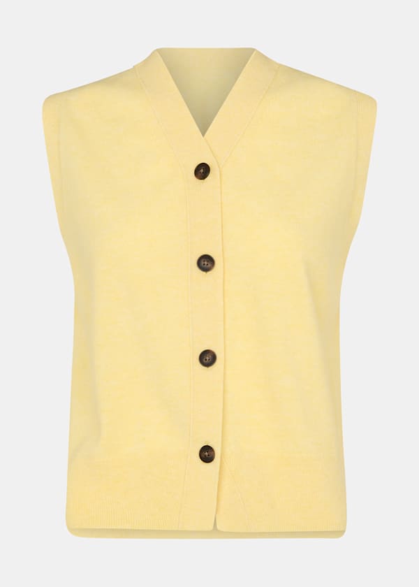 Yellow Wool V Neck Button Front Sweater Vest