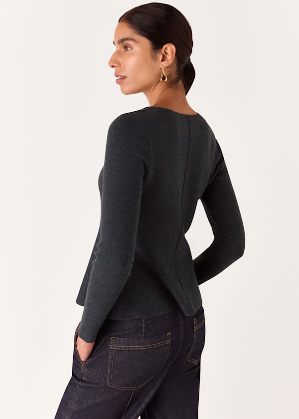 Dark Grey Peplum Detail Knit