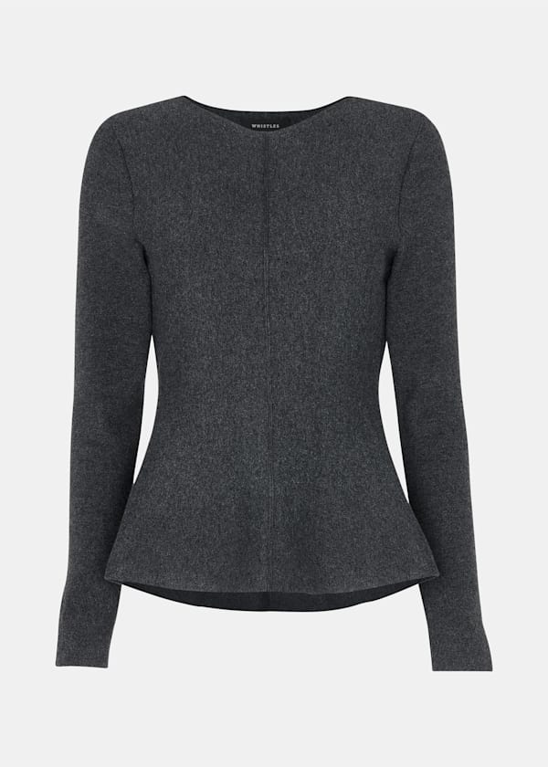 Dark Grey Peplum Detail Knit