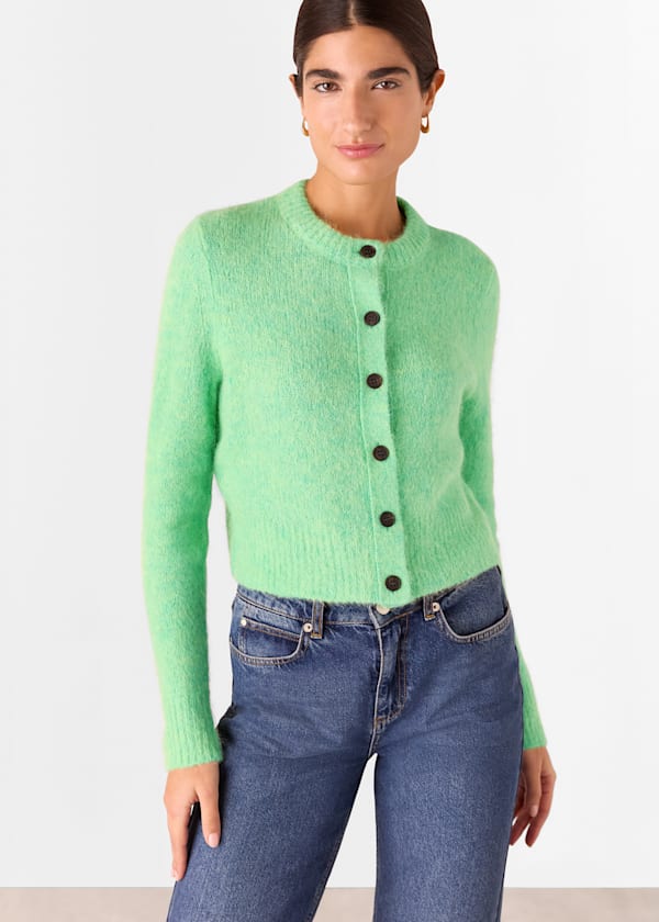 Green Alpaca Crew Neck Cardigan