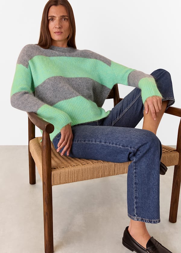Green Alpaca Mix Stripe Knit
