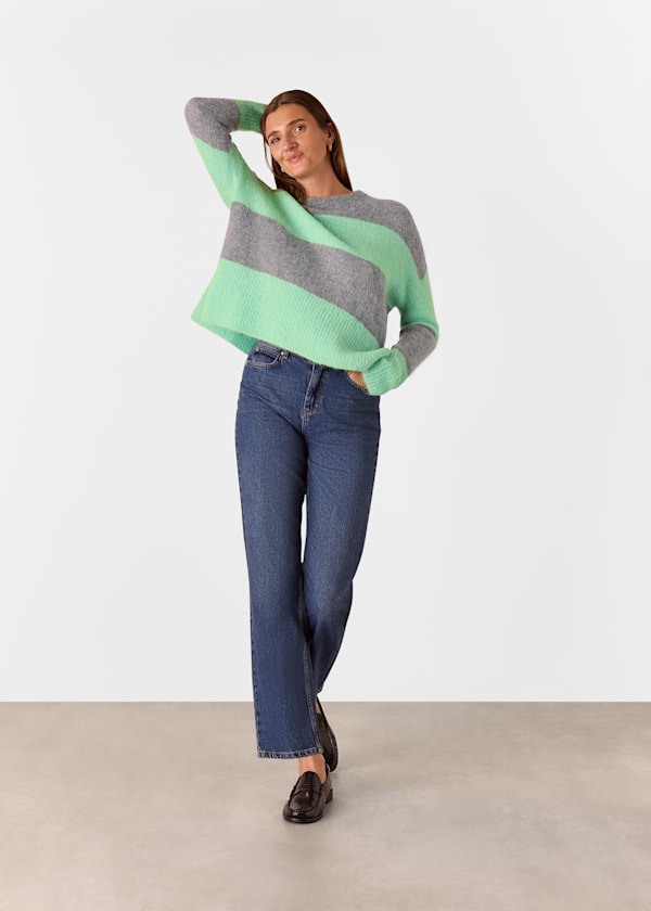 Green Alpaca Mix Stripe Knit