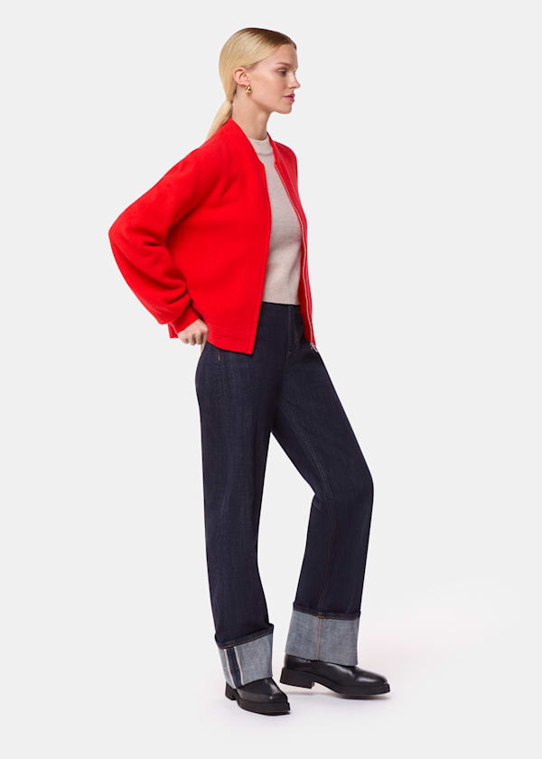 Red Zip Front Bomber Knit
