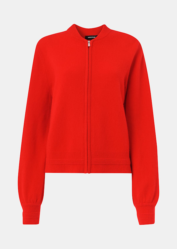 Red Zip Front Bomber Knit