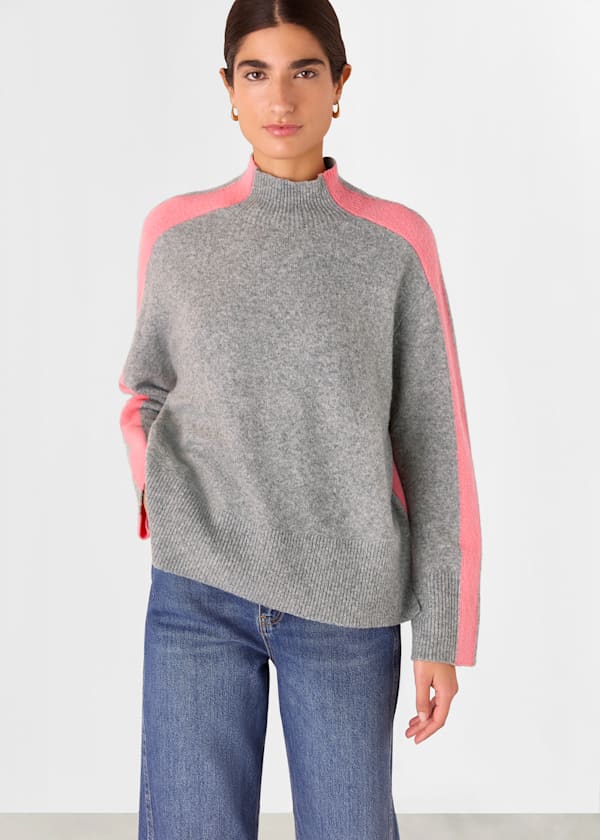 Pink Colour Block Wool Mix Knit