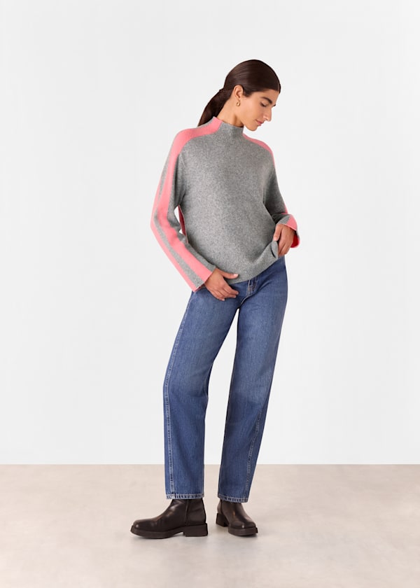 Pink Colour Block Wool Mix Knit