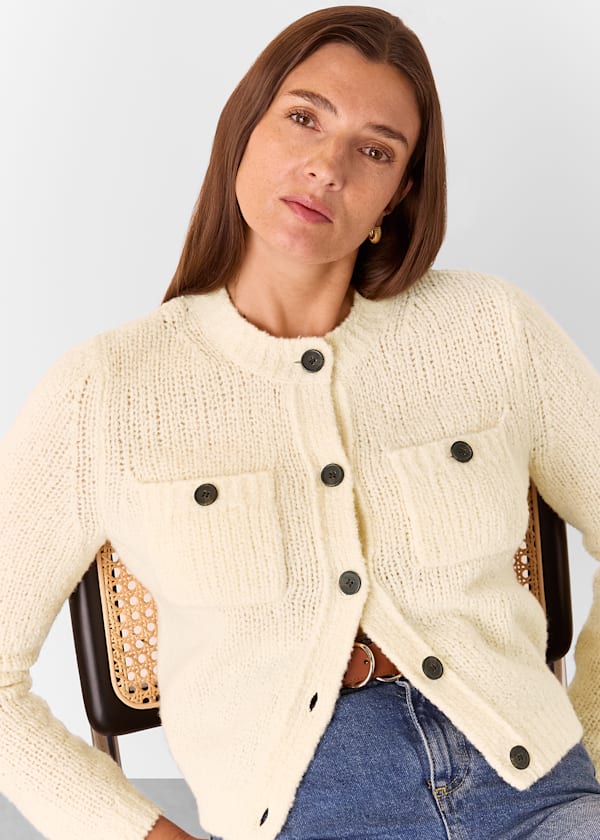 Ivory Wool Mix Textured Cardigan