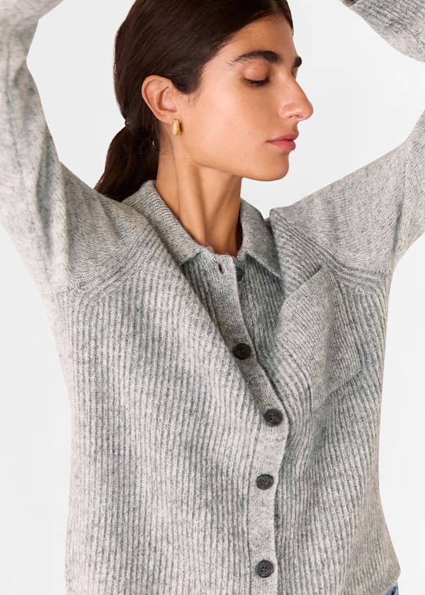 Grey Isla Ribbed Cardigan