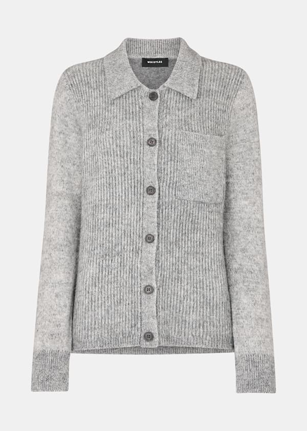 Grey Isla Ribbed Cardigan