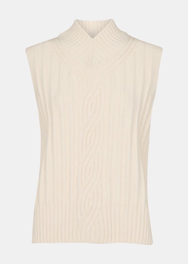 Ivory V Neck Cable Detail Tank