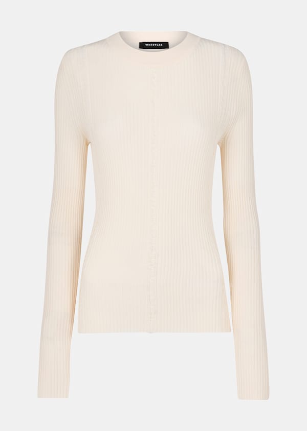 Ivory Ribbed Affect Crew Neck Knit