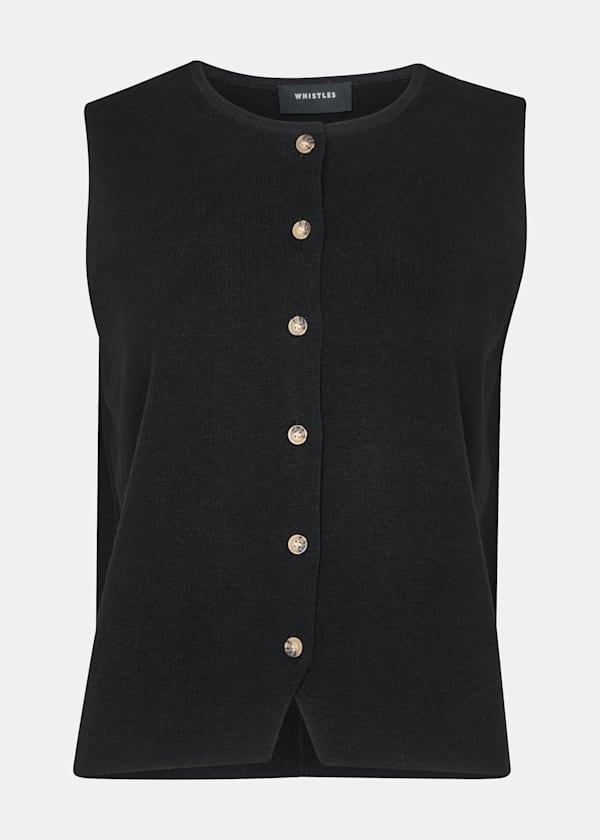 Black Lucy Button Front Knit Tank