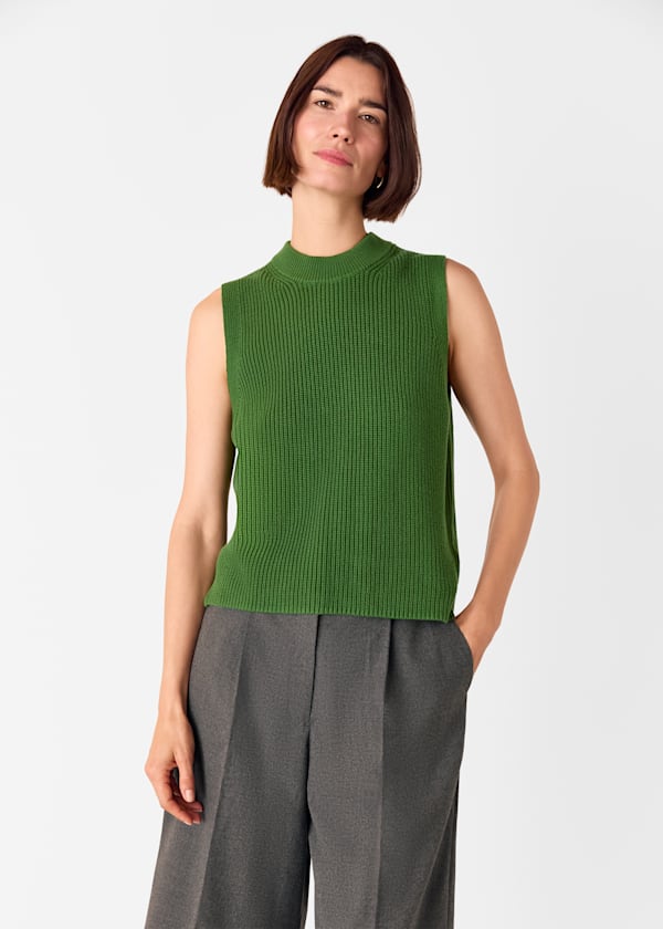 Green Cotton Back Detail Ribbed Tank