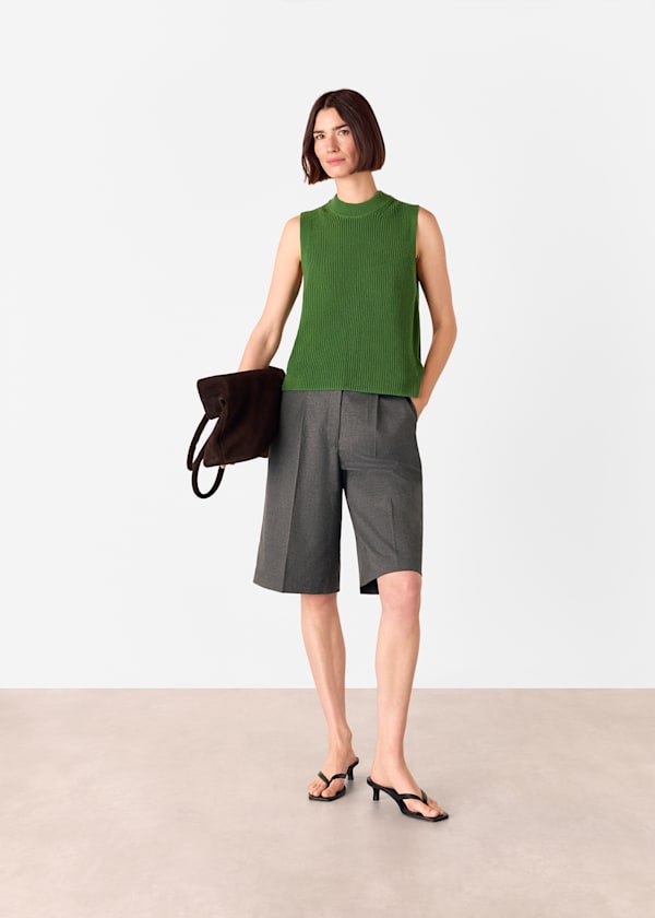 Green Cotton Back Detail Ribbed Tank