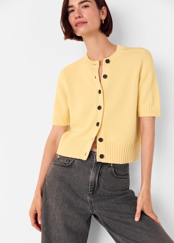 Yellow Short Sleeve Button Cardigan