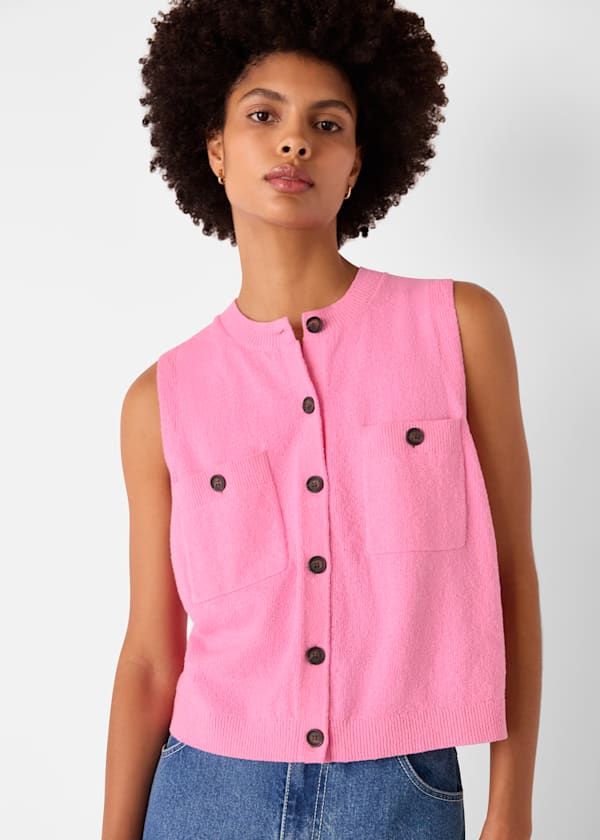 Pink Cotton Boucle Textured Tank