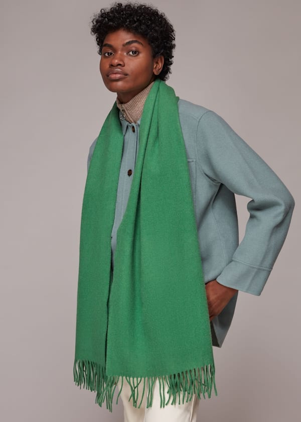 Green Fringed Wool Scarf