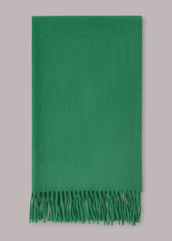 Green Fringed Wool Scarf