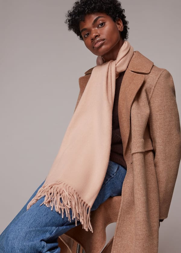 Pale Pink Fringed Wool Scarf