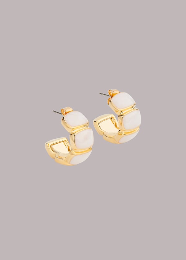 White Enamel Hoop Earring