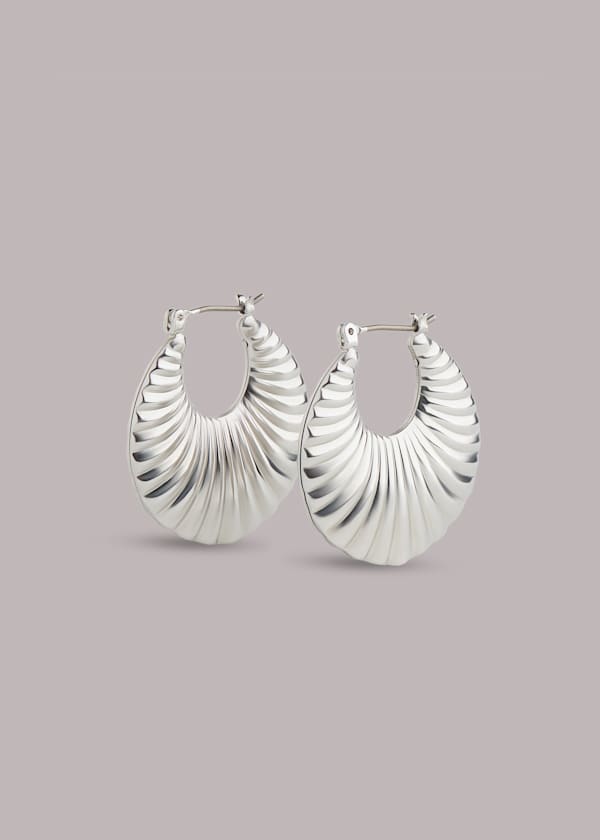 Silver Flat Ribbed Hoop Earring