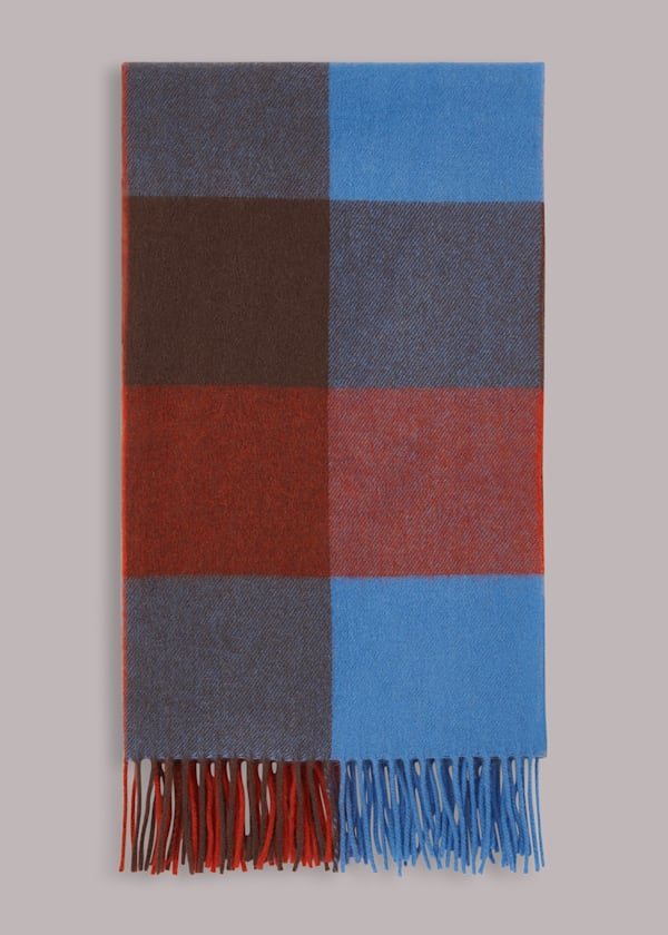 Checked Fringed Wool Scarf