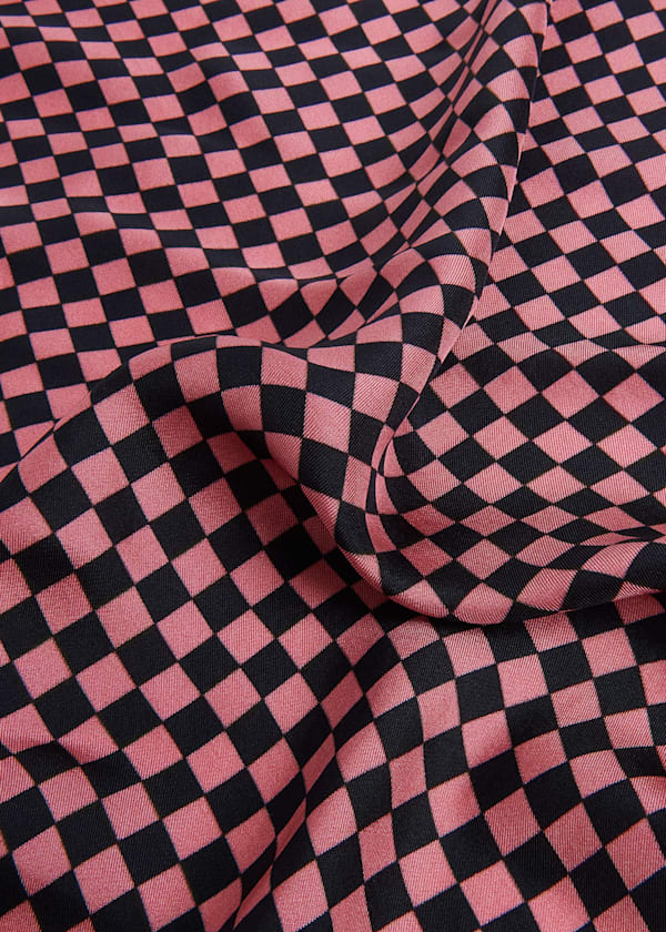 Pink Checkerboard Silk Scarf