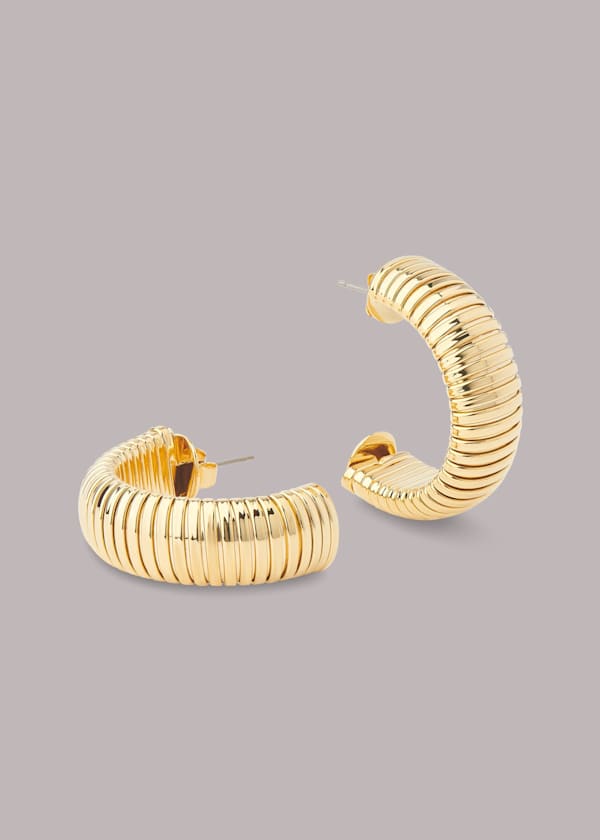 Gold Large Ribbed Earring