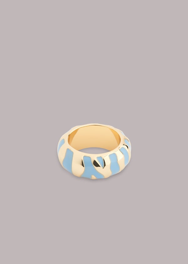 Blue Enamel Tiger Stripe Ring