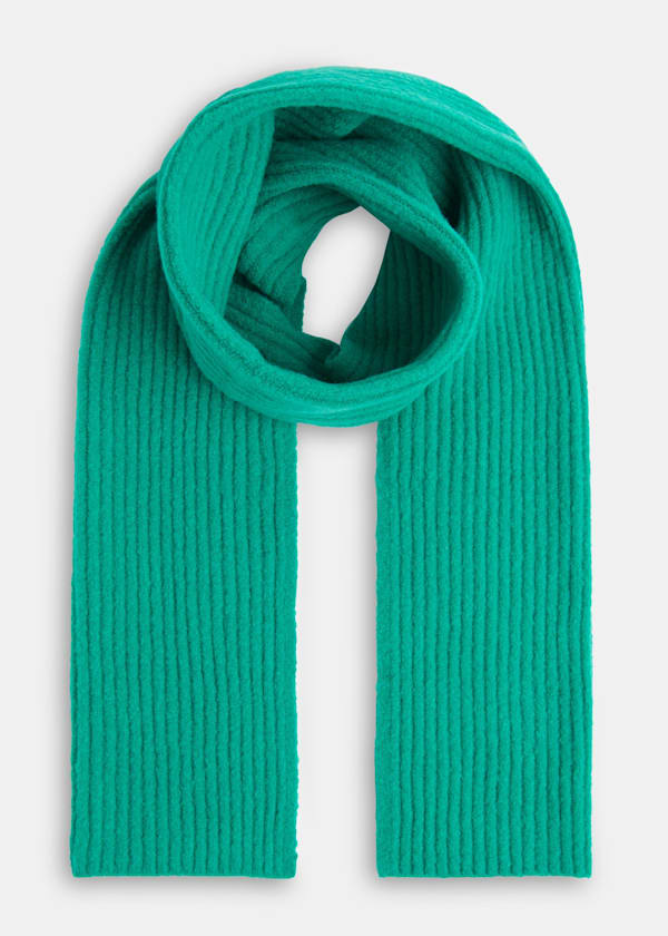 Green Wool Mix Rib Scarf