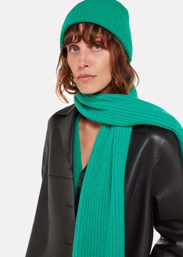 Green Wool Mix Rib Scarf
