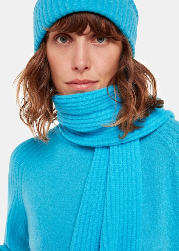 Turquoise Wool Mix Rib Scarf