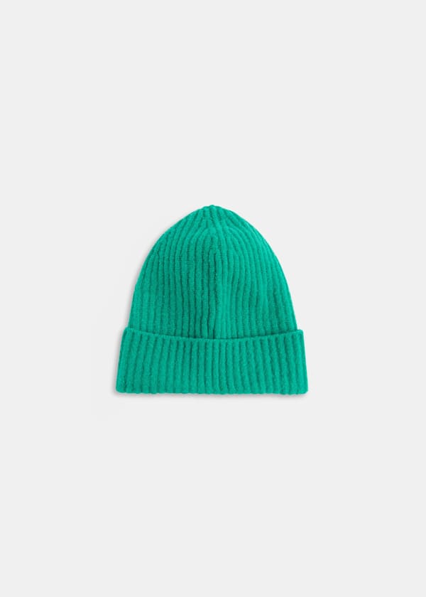 Green Wool Mix Rib Beanie