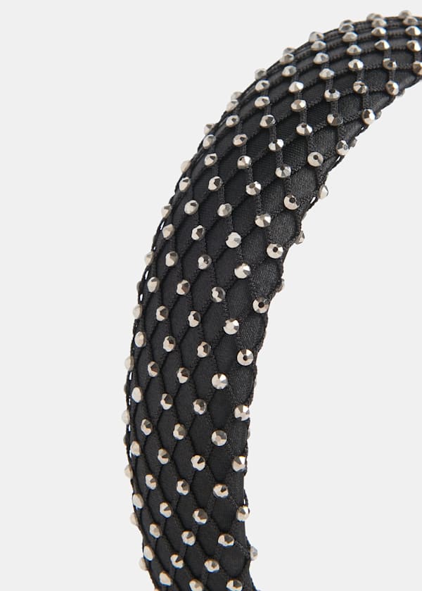 Black Diamante Mesh Satin Headband
